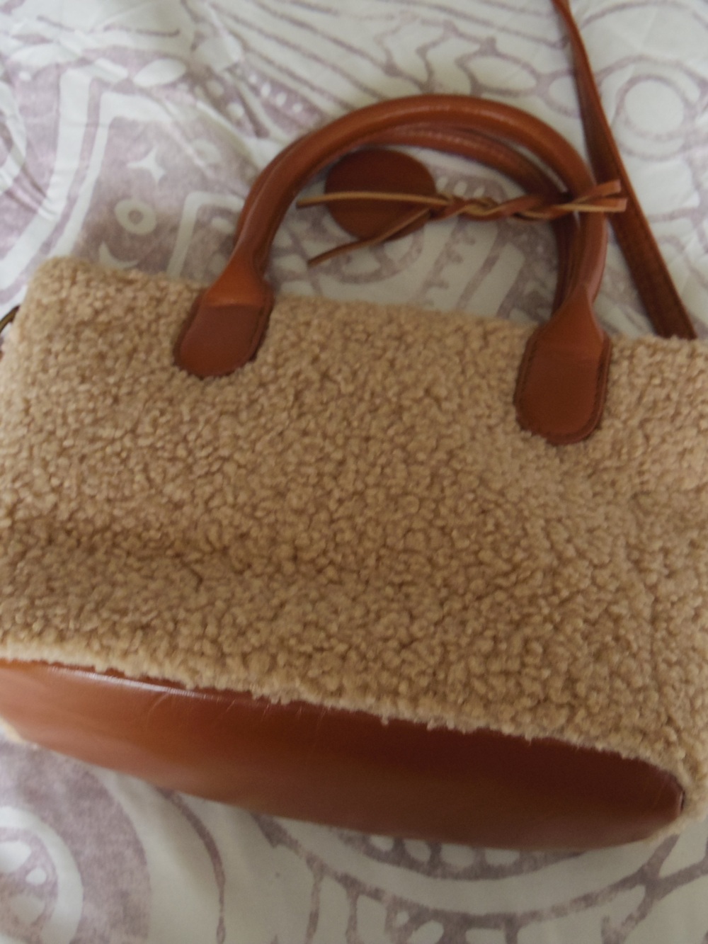 Tan Sherpa Faux-Shearling Satchel Bag